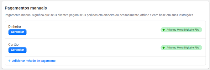 Quais são as formas de pagamento disponíveis na OlaClick?