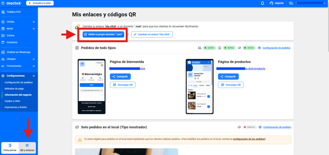 ¿Cómo configurar el dominio .com en OlaClick?