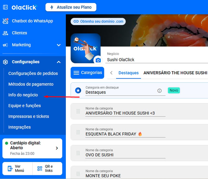 Como configuro o horário do meu restaurante