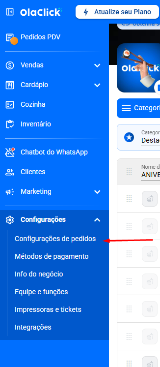 Como configurar a página de ajustes de pedidos no meu menu digital?