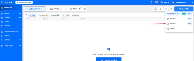 Quais tipos de serviço o OlaClick oferece hoje?