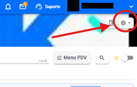 Menu da engrenagem aberto com as opções Aparência, Menu PDV, Modificadores, Horários, Informações de redes sociais e Baixar PDF, com Modificadores em destaque