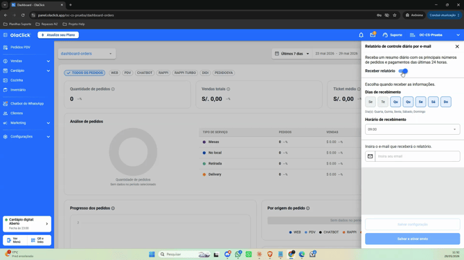 Relatórios Diários de Vendas por E-mail