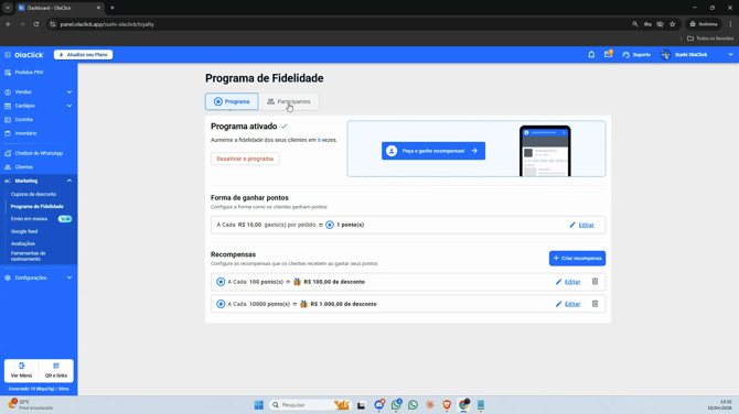  ativar e configurar o Programa de Fidelidade agora