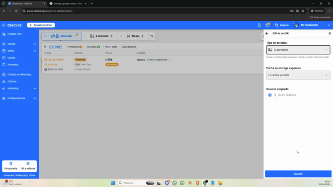 Aprende a editar el tipo de servicio