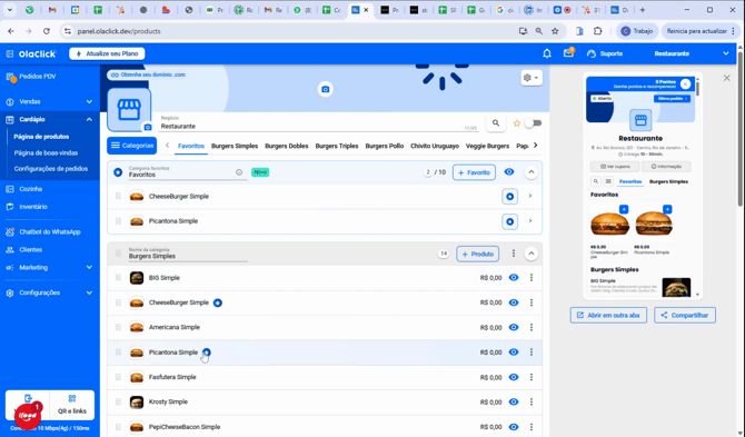 Como organizar seus produtos favoritos na página de produtos olaclick