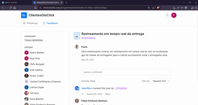 Enviar Sugestões para OlaClick agora